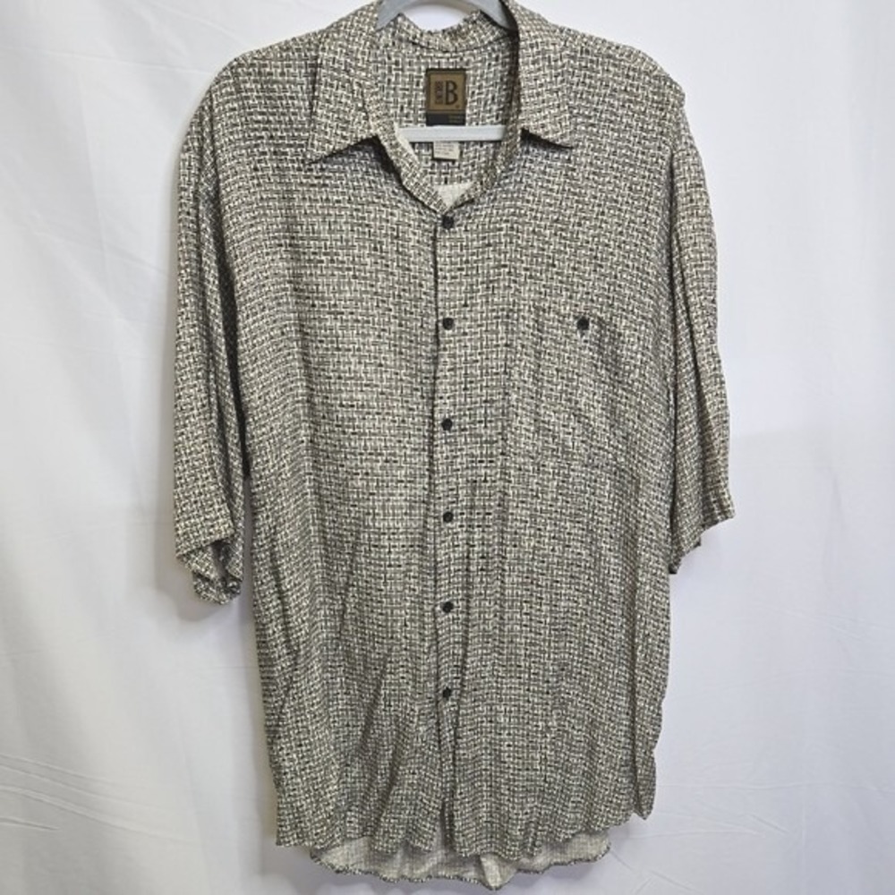 Bruno B Short Sleeve Button Down Shirt Lattice Pattern Retro Camp Casual 1X Tall